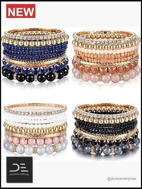 4 Sets Boho Multicolor Beaded Bracelets Stretch Layered Stackable